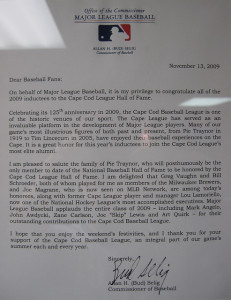 2009 letter from Bud Selig