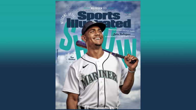 A smiling Julio Rodriguez in a Mariners uniform on the cover of Sports Illustrated
