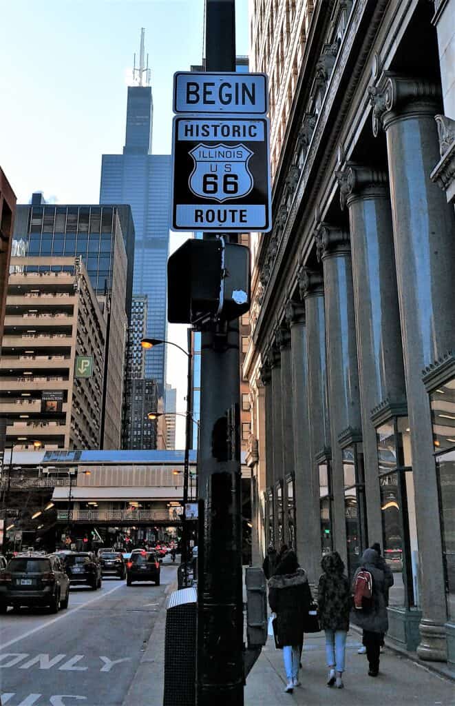 Route 66 sign on Adams St in Chicago