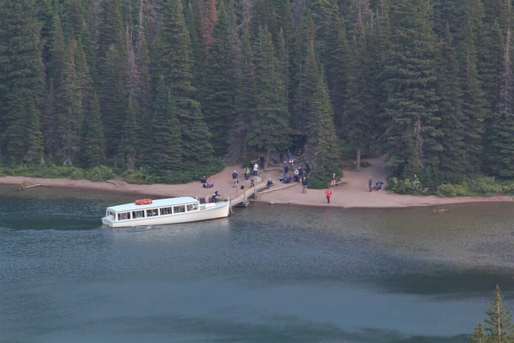 Lake Josephine boat on the Grinnell Glacier trail in Glacier National Park